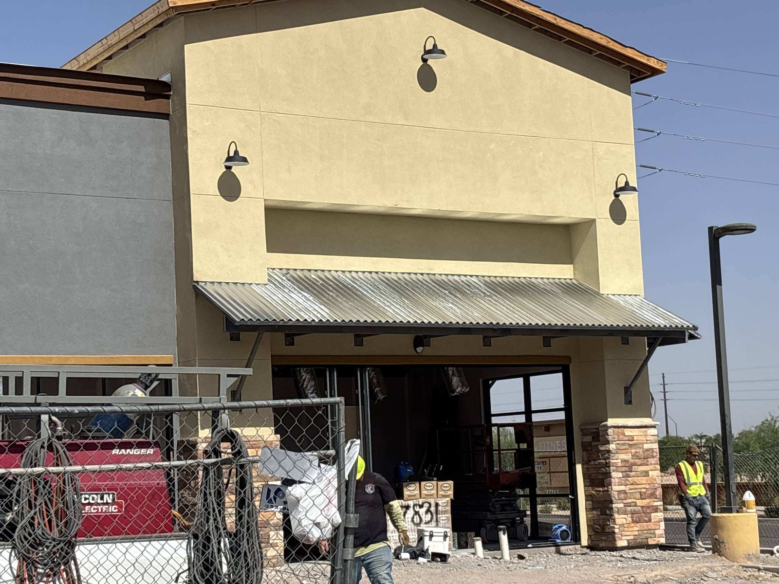 Commercial entrance awning detail