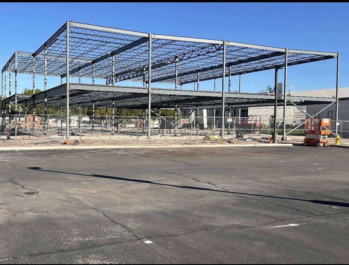 Steel building frame under construction