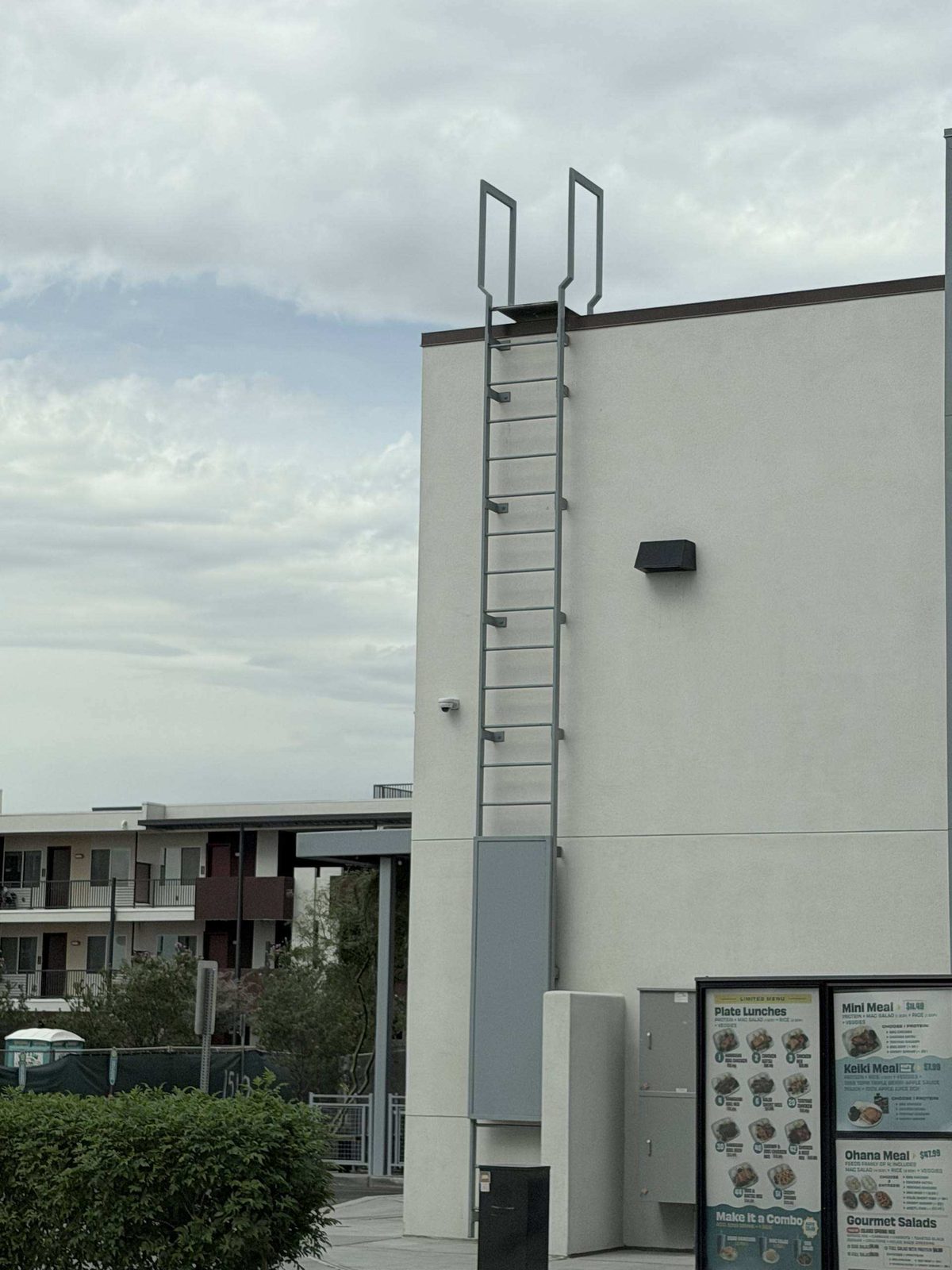 Fixed exterior roof-access ladder